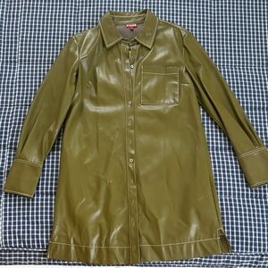STAUD Lynn Olive Vegan Leather Shirtdress/Jacket